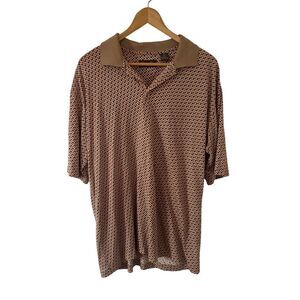 Bobby‎ Chan Tan Orange Geometric Pattern Silk Cotton Blend Golf Polo Shirt